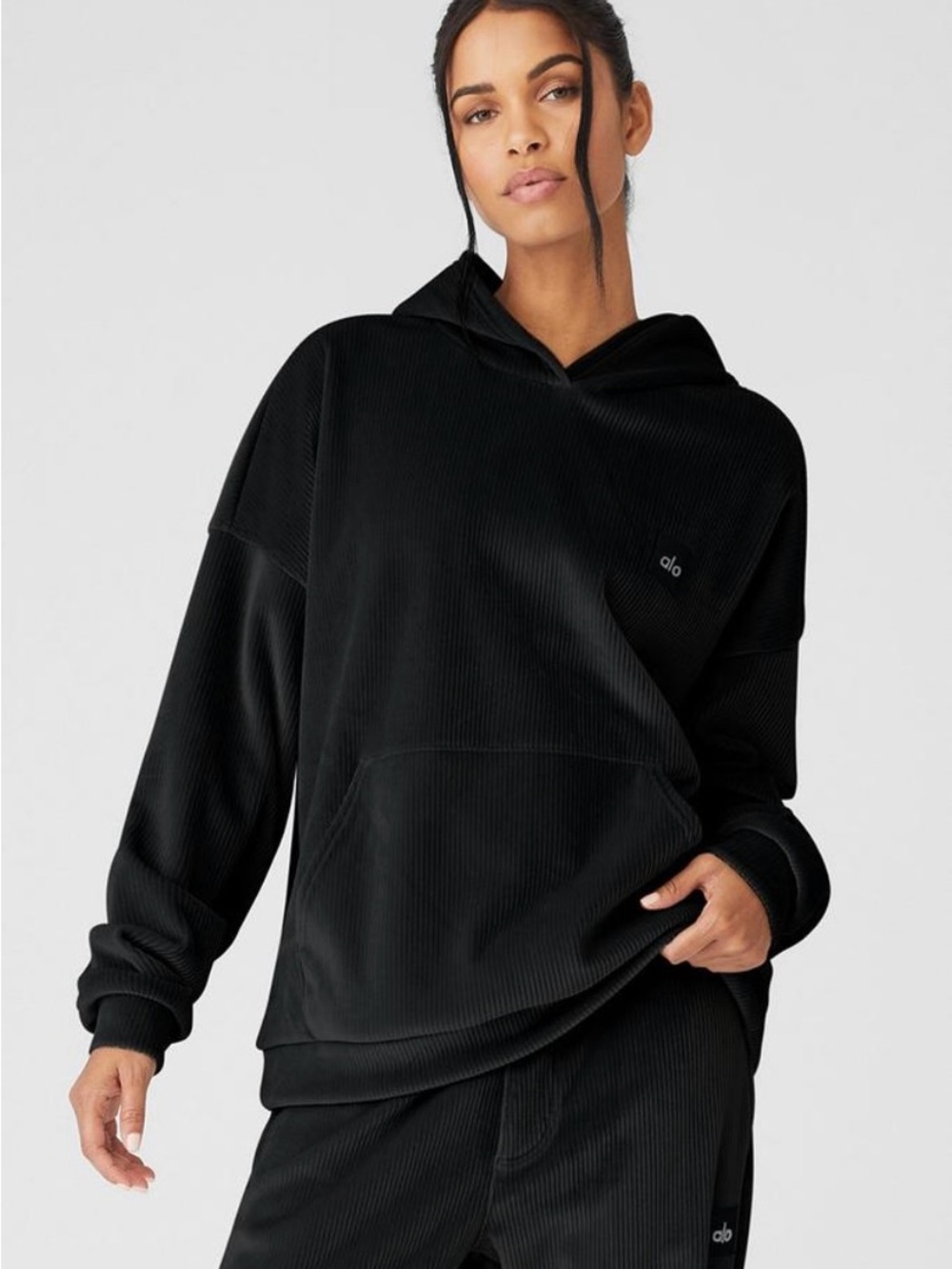 Alo Yoga Ribbed Velour Baller Hoodie Black